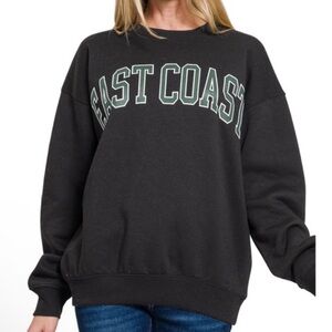 Zenana NIP East Coast Black SWEATSHIRT SOFT OVERSIZED FLEECE LINED